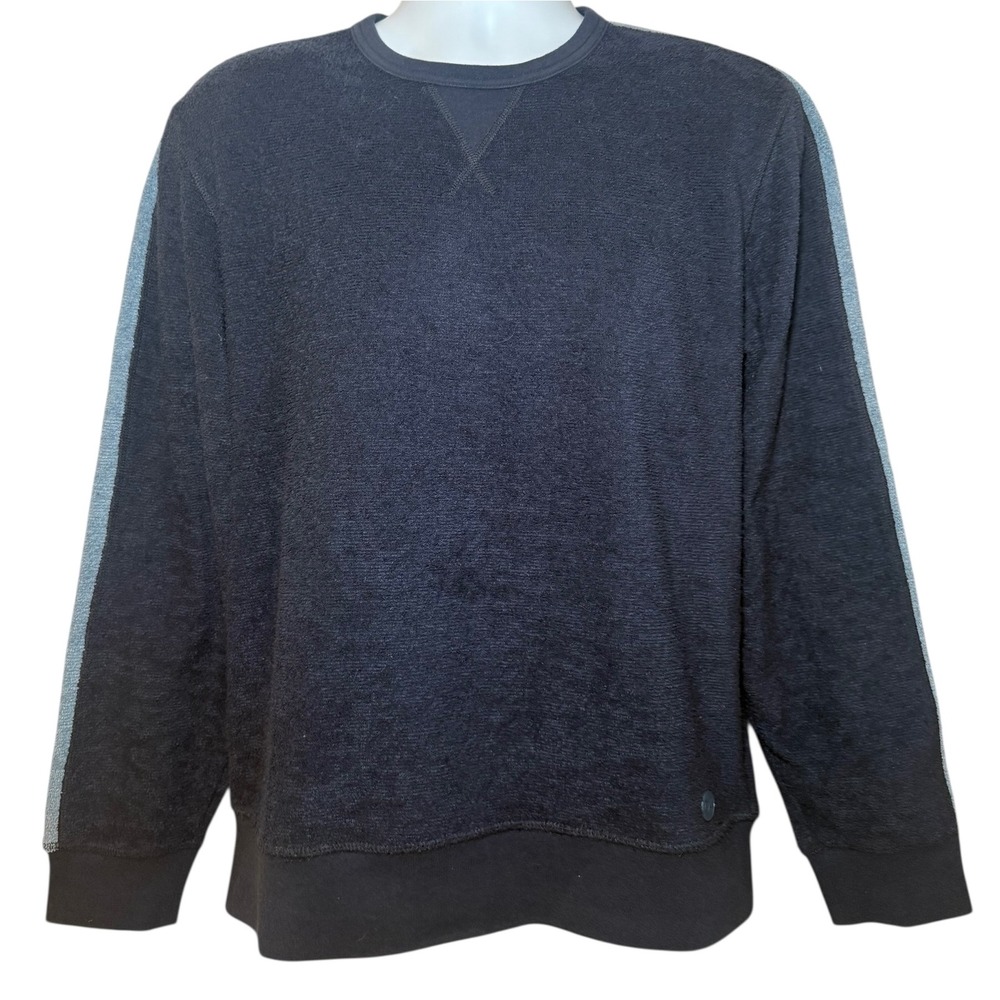 OUTERKNOWN Mens M Crewneck Sweater Navy Textured Sleeve Stripe Organic Cotton